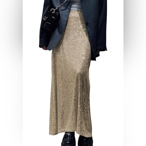 Silver Maxi Skirt for Casual Workwear - Picture 1 of 3